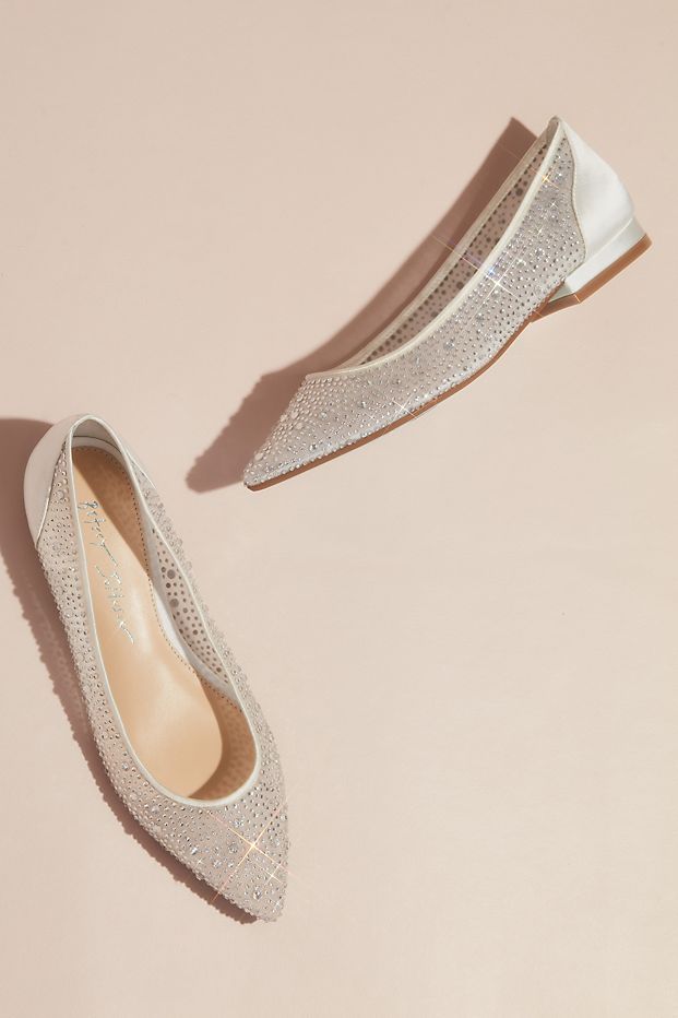 Crystal-Adorned Transparent Mesh Pointy Toe Flats | Davids Bridal