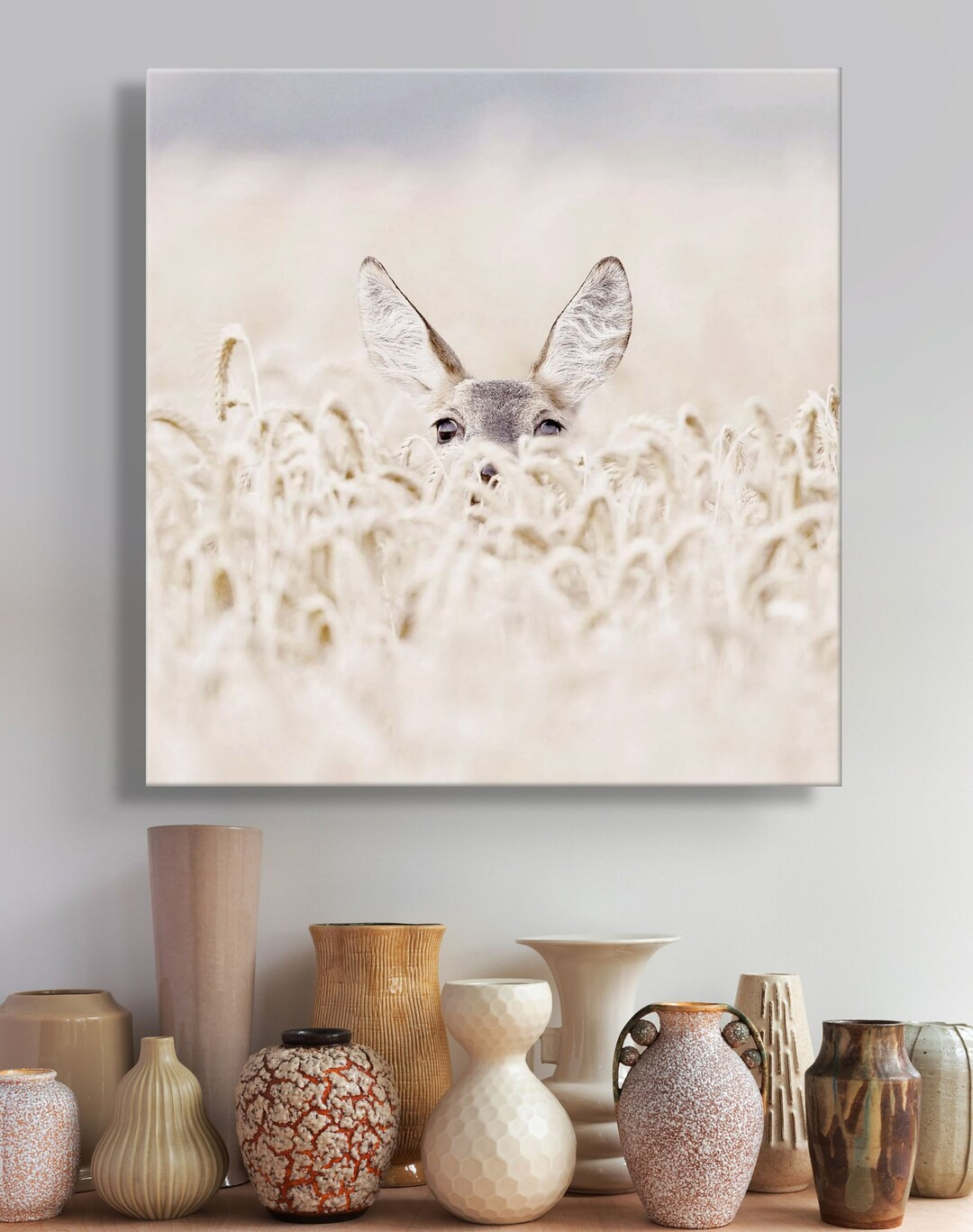 Peekaboo Deer in the Field Light Neutral Colours Ready to Hang Framed - LARGE Size Available - Et... | Etsy (US)