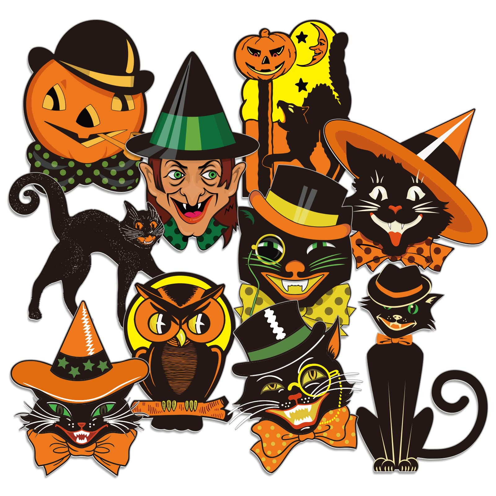 Whaline 40Pcs Vintage Halloween Cutouts, Retro Pumpkin Witch Cat Owl Assorted Cutouts Orange Blac... | Amazon (US)