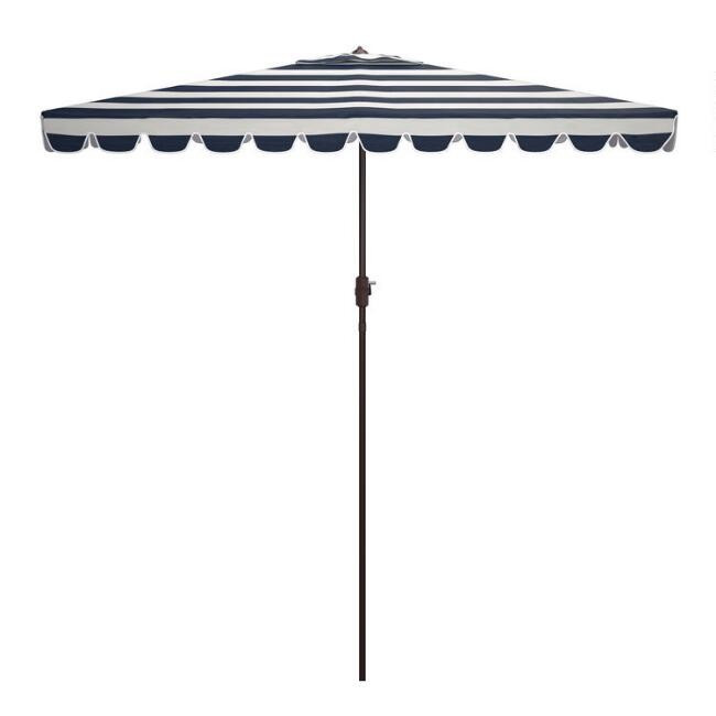 Navy Blue Stripe Scalloped Rectangular Patio Umbrella | World Market