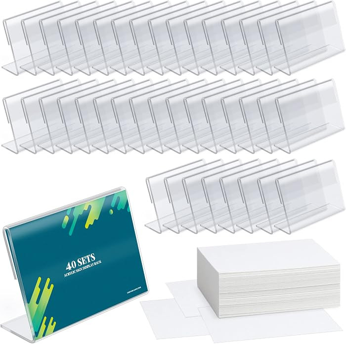 40pack Mini Clear Sign Display Holder with Blank Labels,3.5*2.4 Inch Horizontal Slanted L-Shape P... | Amazon (US)