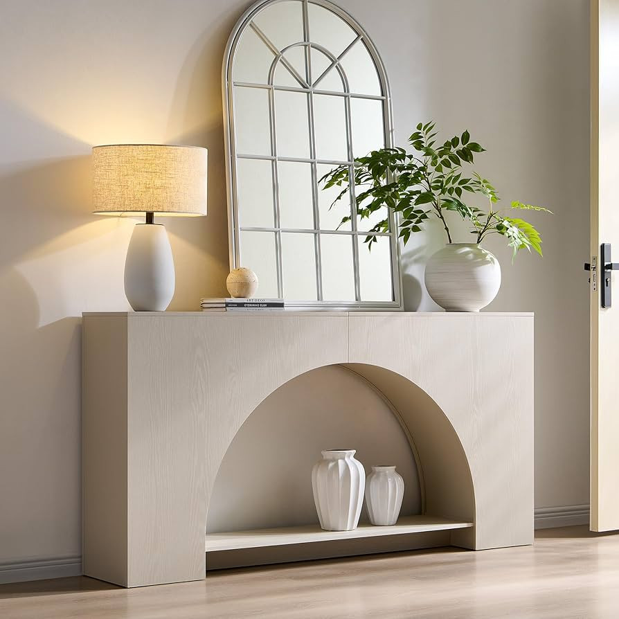63" Arched Console Table, 2-Tier Modern Entryway Table with Arched Base, Narrow Long Wood Sofa Ta... | Amazon (US)
