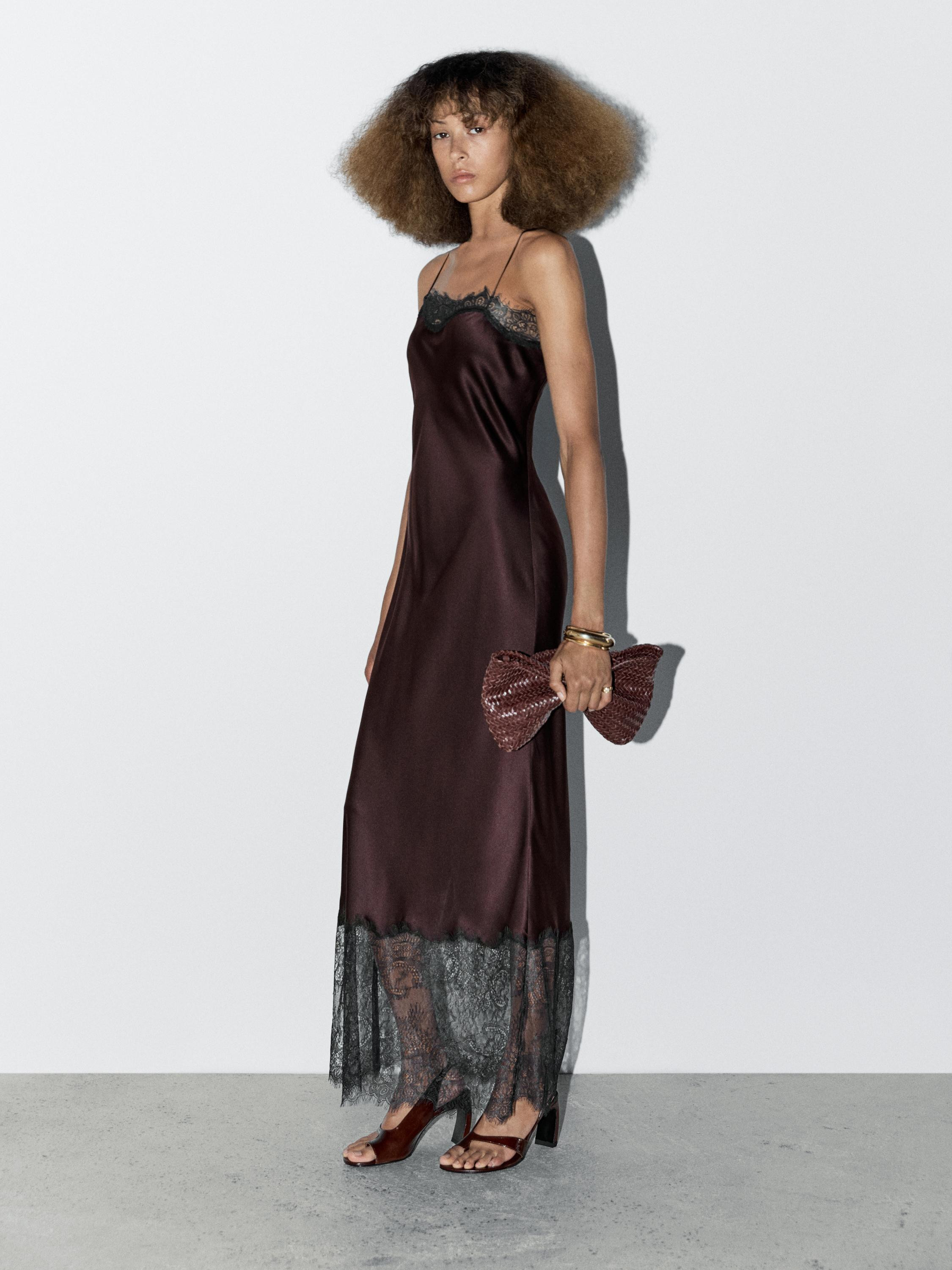 Long satin slip dress - STUDIO | Massimo Dutti UK