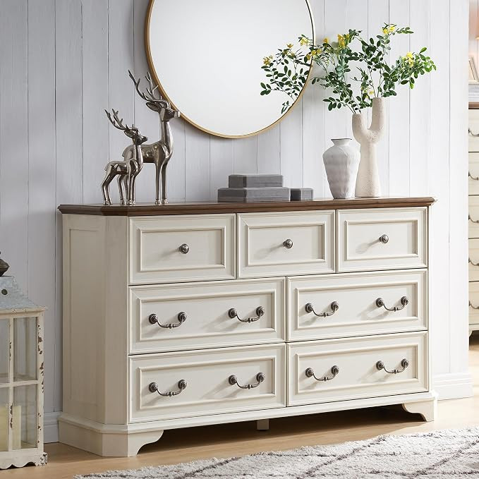 T4TREAM Farmhouse 7 Drawers Dresser Chests for Bedroom, Wood Rustic Tall Chest of Drawers, Dresse... | Amazon (US)