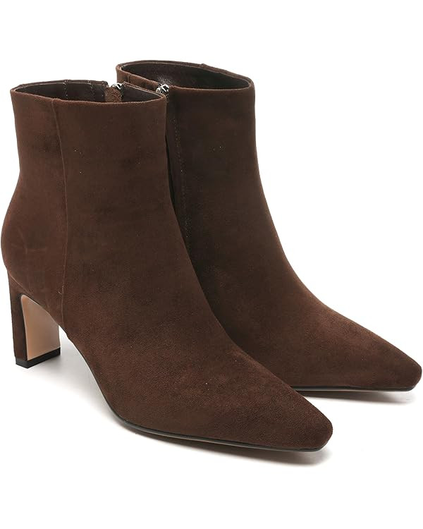 Brown Suede Ankle Boots for Women Pointed Toe Chunky High Heeled Booties Fall Dressy Short Boots ... | Amazon (US)