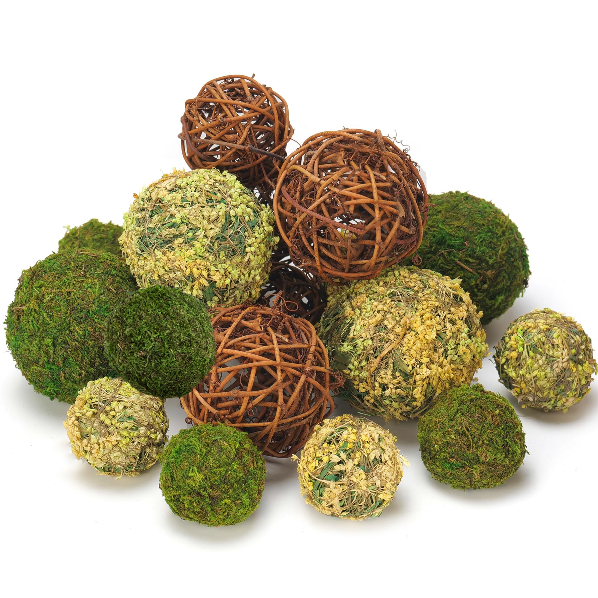BYHER Decorative Balls for Centerpiece Bowls, 18pcs Fake Moss Balls + Wicker Rattan Balls Set Vas... | Amazon (US)