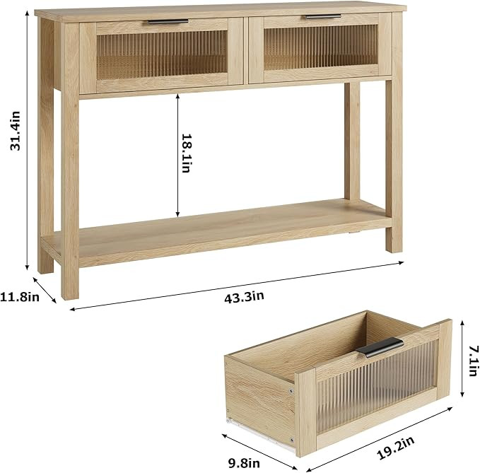 CABIHOME Entryway Table, Wood Console Table with 2 Glass Drawers, 2 Tier Sofa Table with Storage ... | Amazon (US)