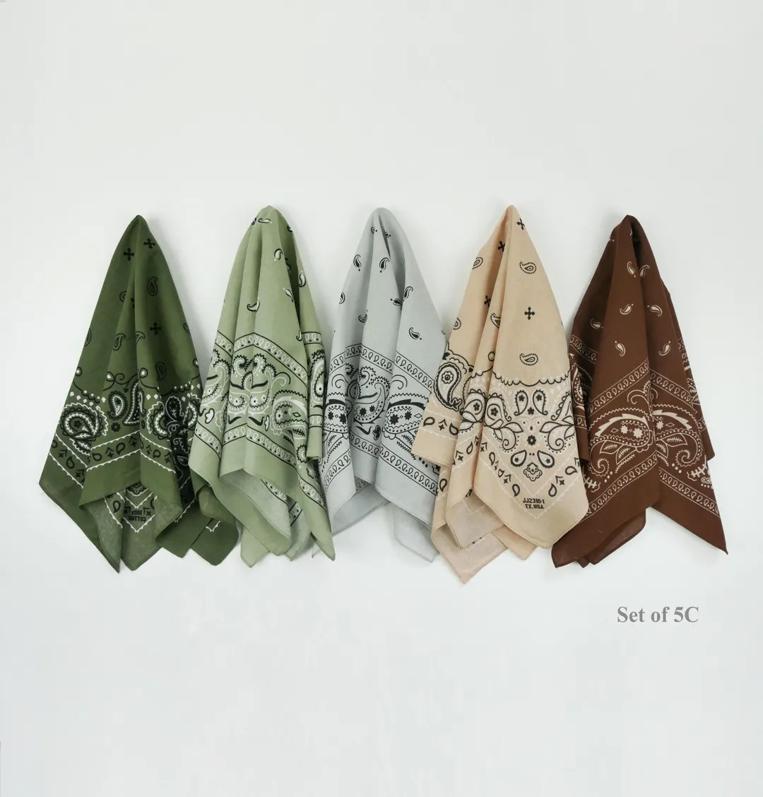 Green Brown Earthy Tone Unisex Bandanas 100% Cotton Botanical Head Wraps Paisley Floral Square Sc... | Etsy (US)