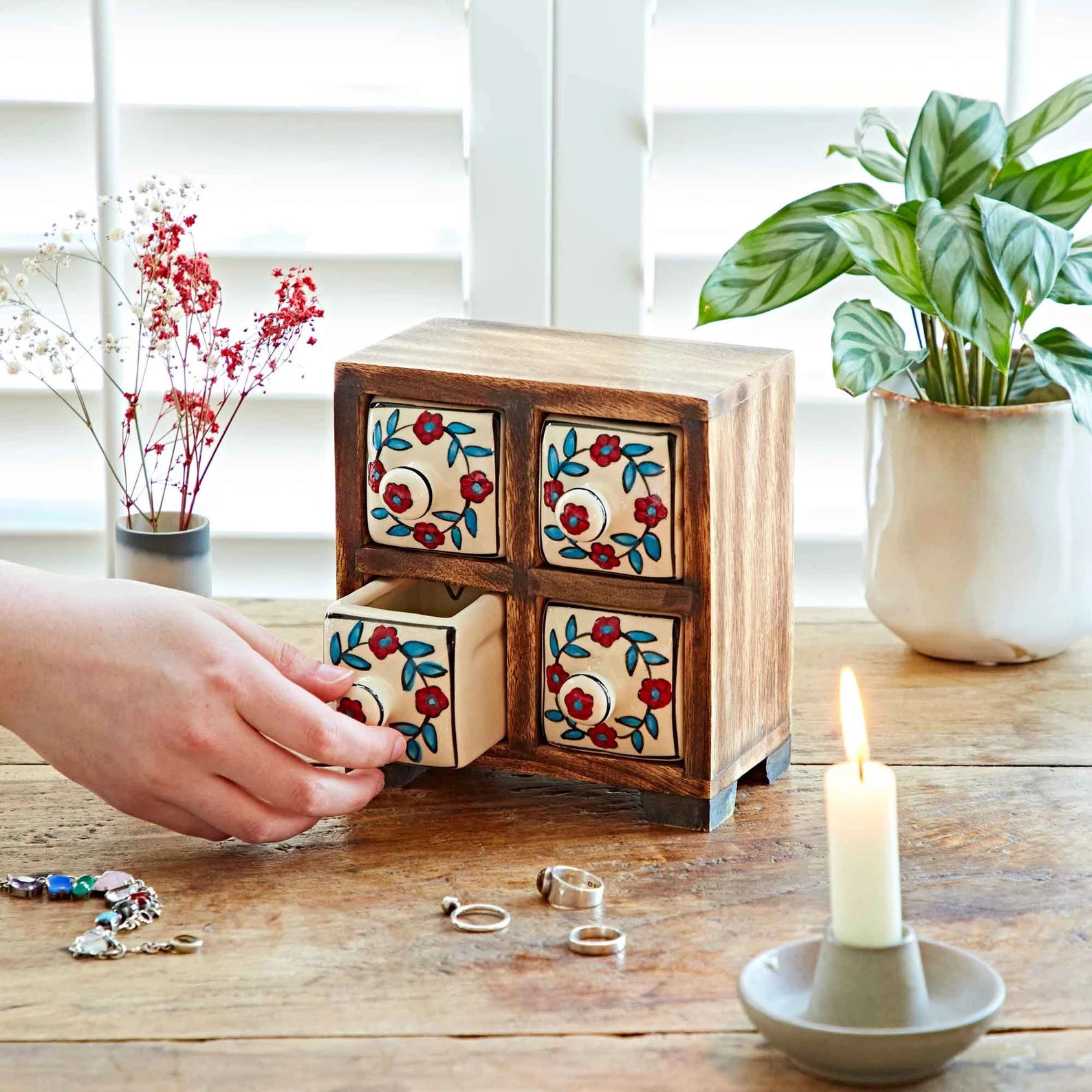 Hand Painted White Floral Ceramic 4 Drawer Chest - Trinkets, Spices, Teas, Dried Herbs, Jewellery... | Etsy (US)
