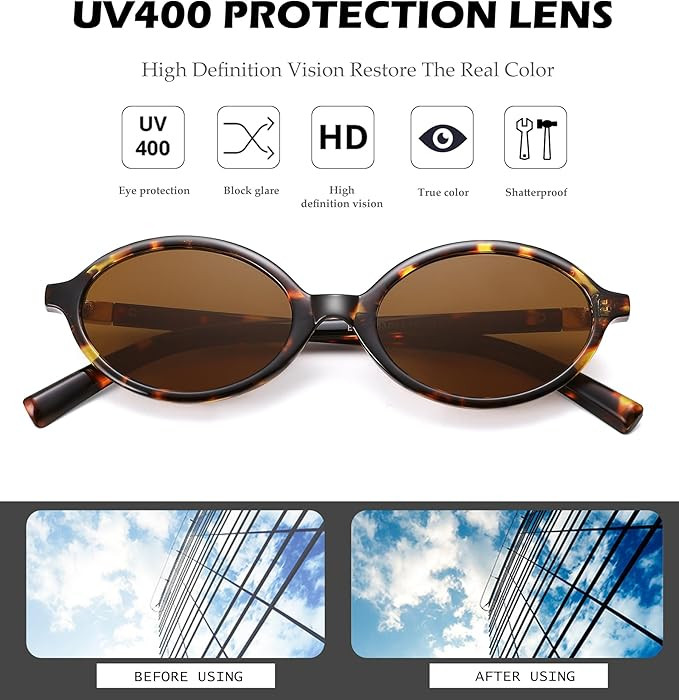 NULOOQ Retro Oval Sunglasses for Women 90s Trendy Vintage Small Round Sunnies Shades | Amazon (US)