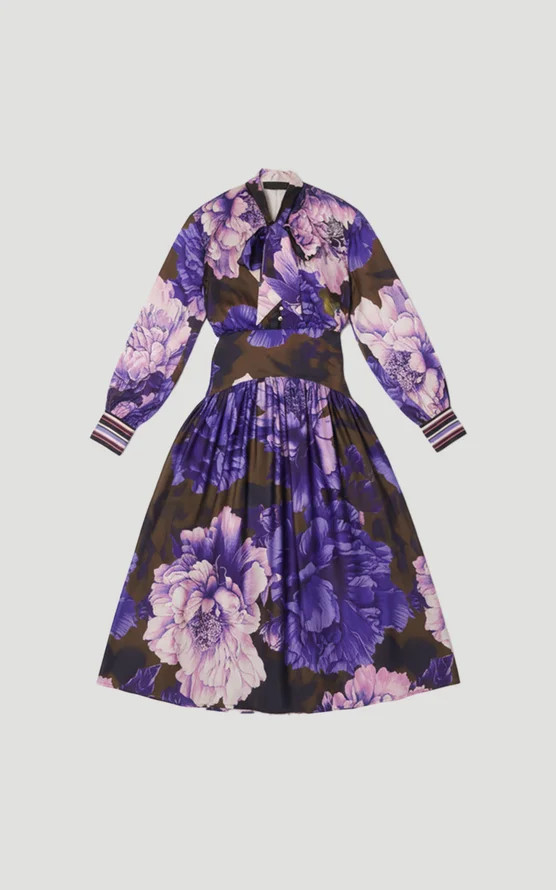 Floral Print Hammered Satin Collared Woven Shirt Dress | Karen Millen US