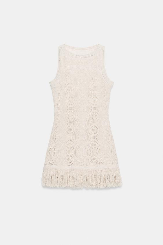 FRINGED CROCHET SHORT DRESS | Zara Canada