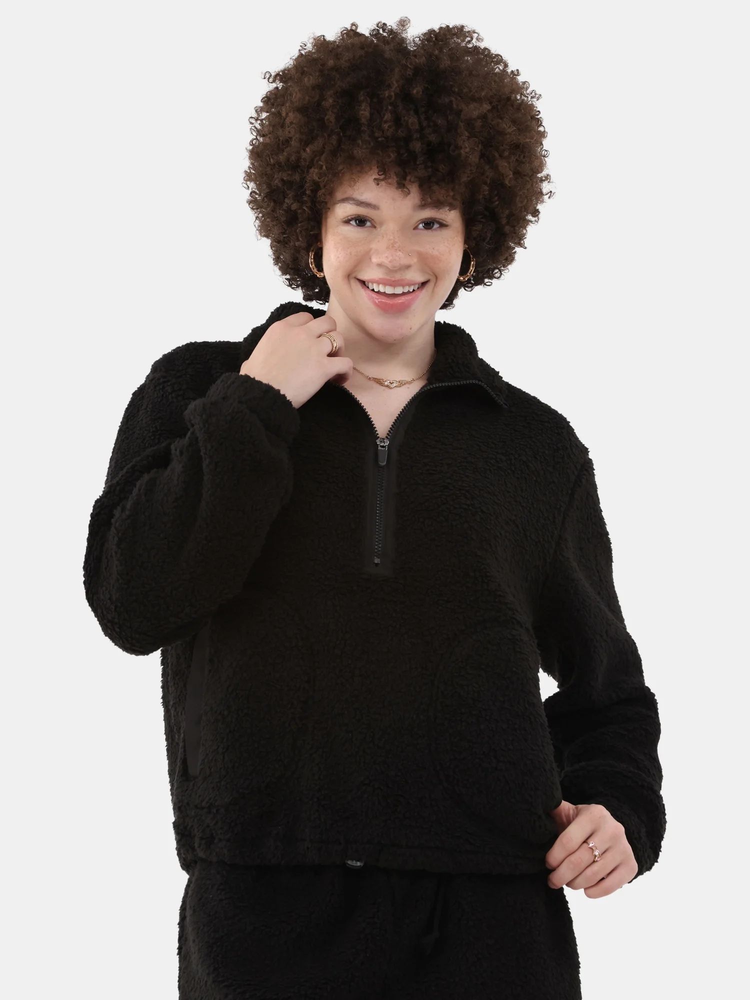 No Boundaries Half Zip Plush Pullover with Pockets, Women's and Women's Plus | Walmart (US)