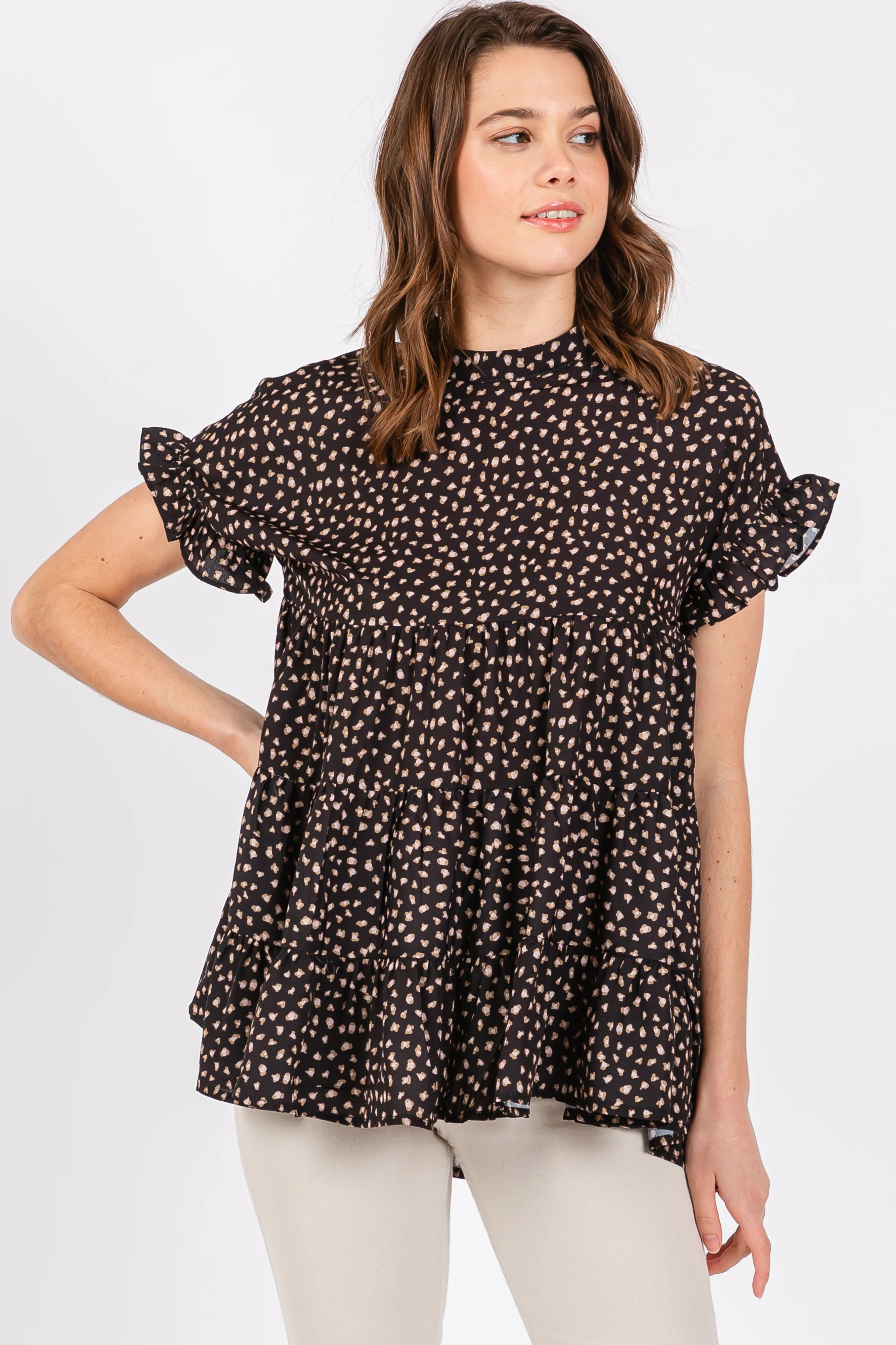 Black Animal Print Tiered Top | PinkBlush Maternity