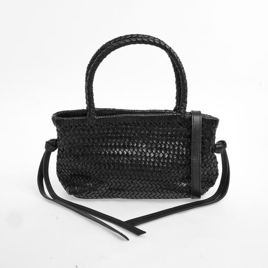 Black Leather Woven Grab Bag | TK Maxx