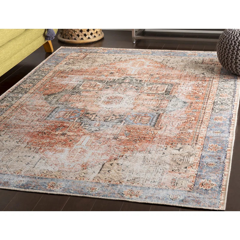 Mya Oriental Area Rug in Terracotta/Camel/Pale Blue | Wayfair North America