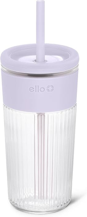 Ello Ava 18oz Glass Tumbler with Straw and Lid for Iced Coffee, Sugarplum | Amazon (US)