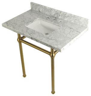 36"x22" Carrara Marble Vanity With Sink and Brass Feet Combo - Transitional - Bathroom Vanities A... | Houzz 