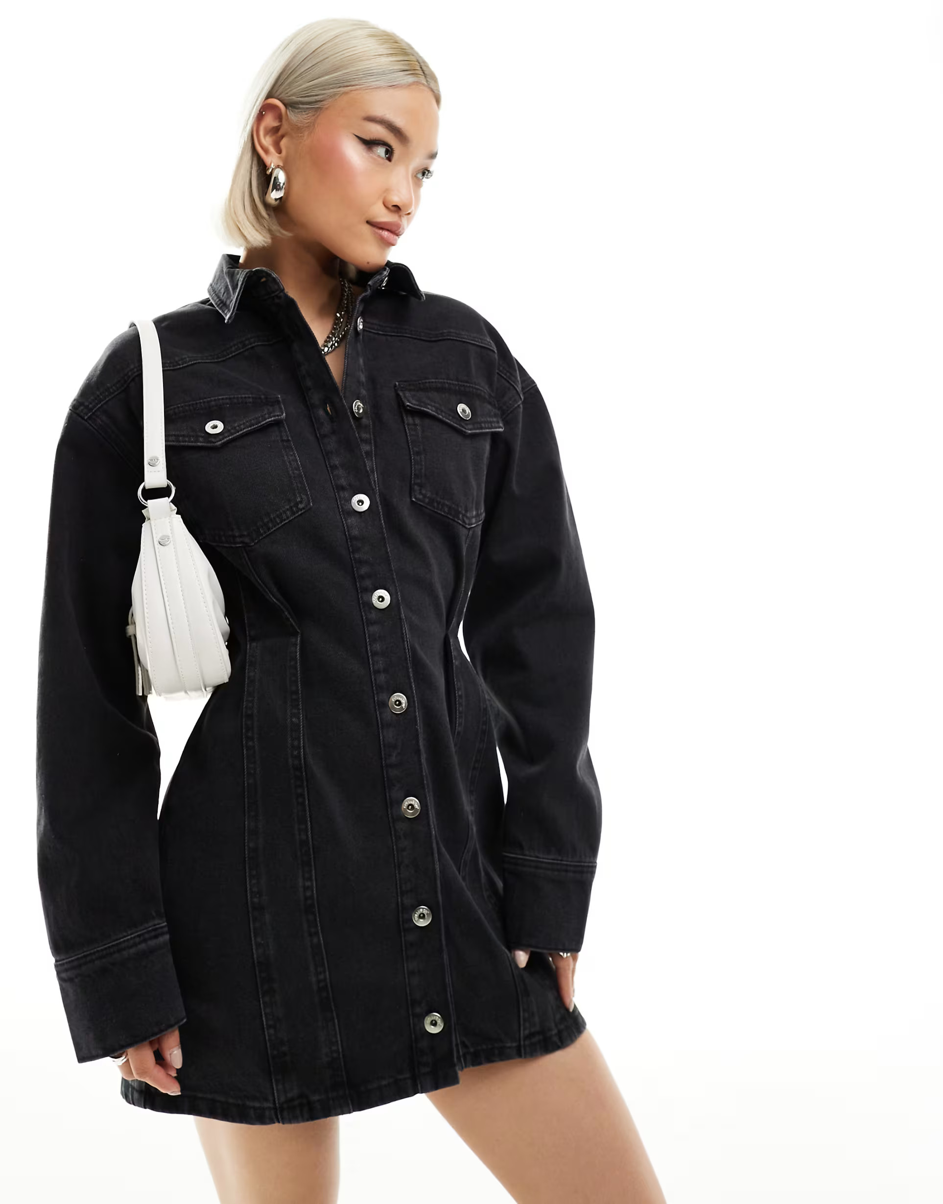 COLLUSION denim shirt dress in black | ASOS (Global)