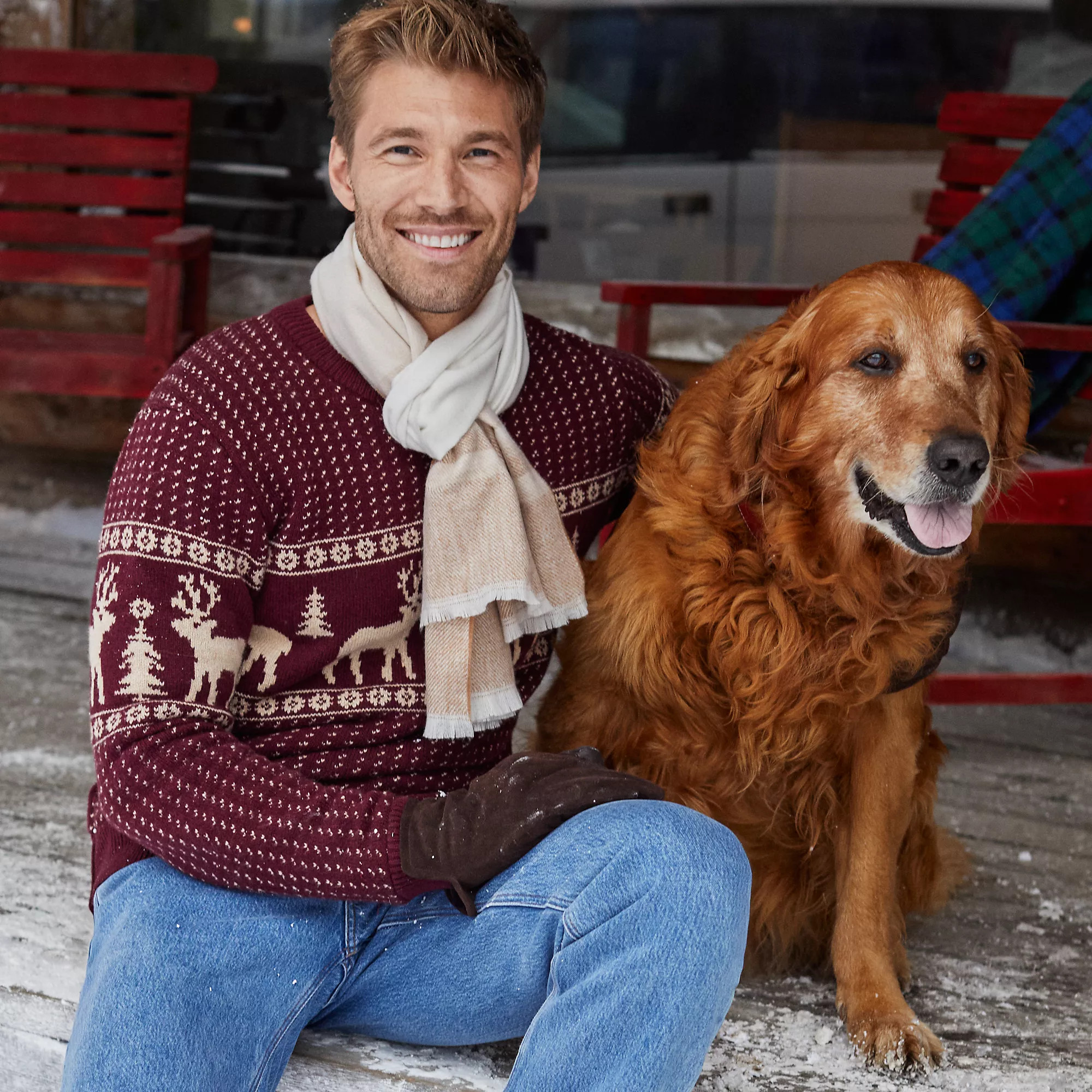 Men's Long Sleeve Holiday Birdseye Crewneck Sweater | Lands' End (US)