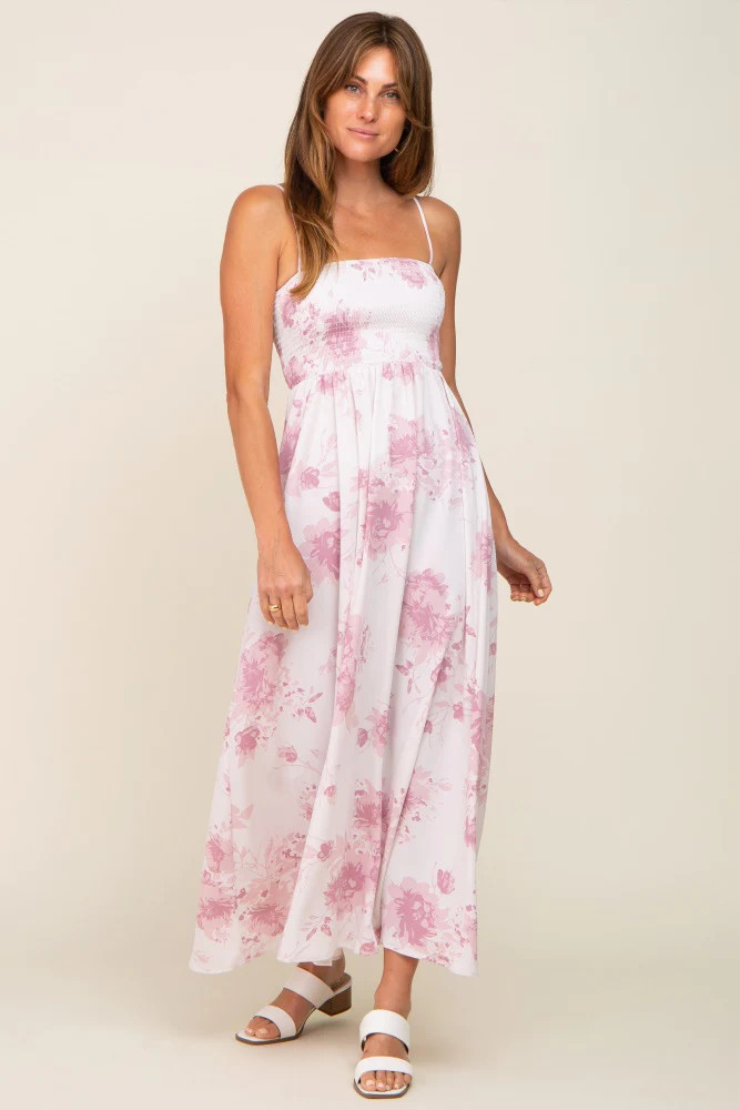 Mauve Floral Sleeveless Smocked Maternity Maxi Dress | PinkBlush Maternity
