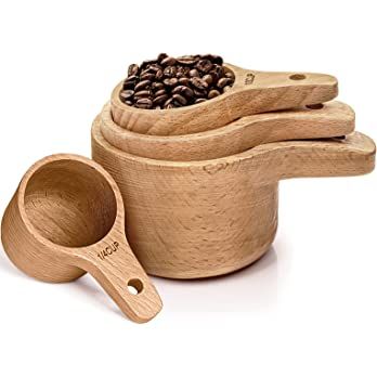 Wood Measuring Cups Set of 4, Paincco Natural Wooden Measuring Cups Measuring Spoons for Gift Dry... | Amazon (US)