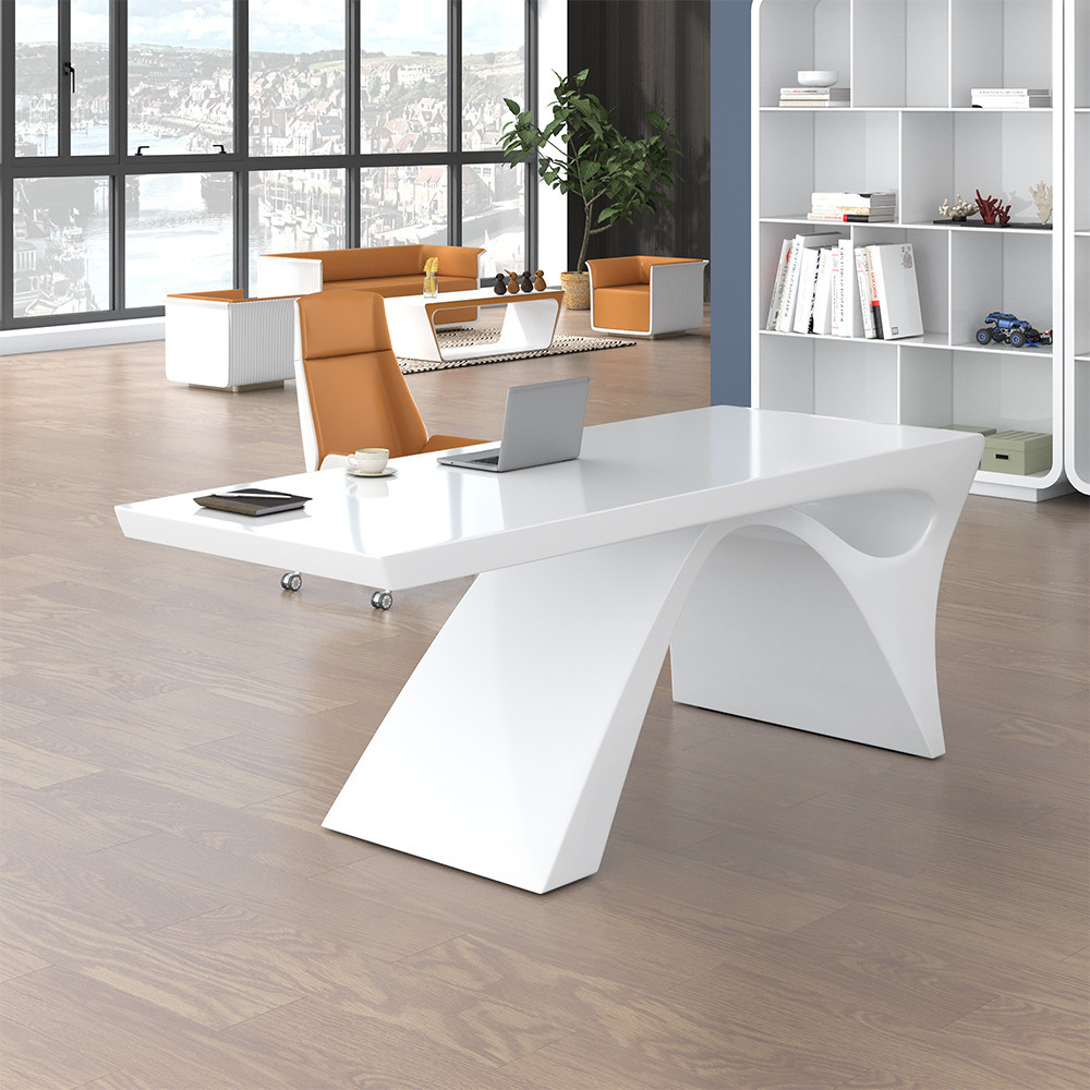 Modern White Computer Desk Rectangular Office Desk with Pedestal Base (63") | Homary