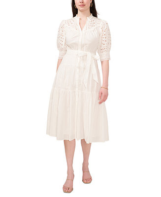 Women's Cotton Belted Eyelet-Embroidered Shirtdress | Macy's