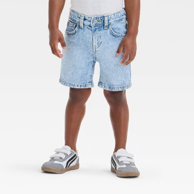 Toddler Boys' Button Front Pocket Denim Shorts - Cat & Jack™ Light Blue 12M: Adjustable Waistband, Stretch Fabric | Target