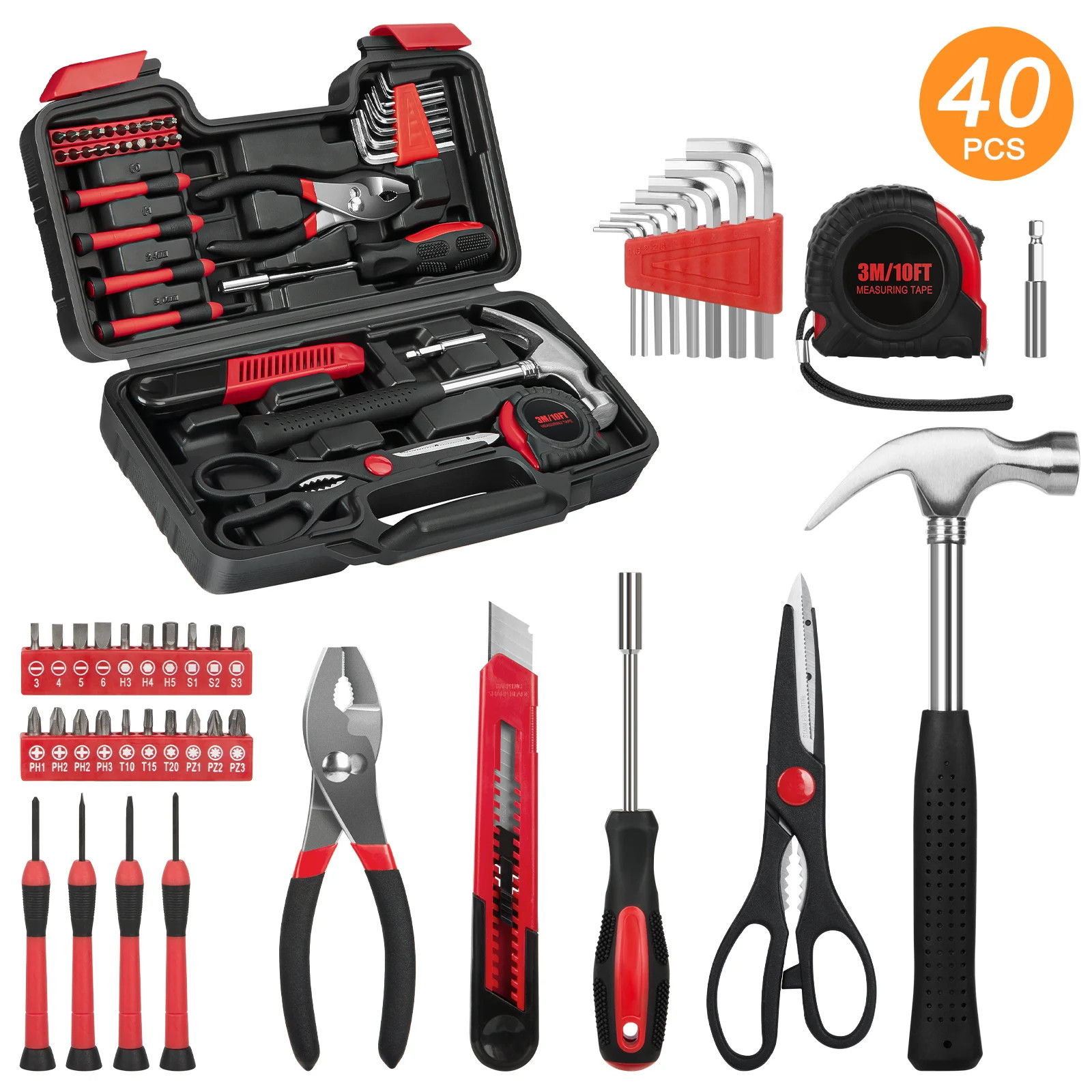 40 Piece Tool Sets All Purpose Household Tool Kit, General Basic Home Tool Set Case with Toolbox ... | Walmart (US)