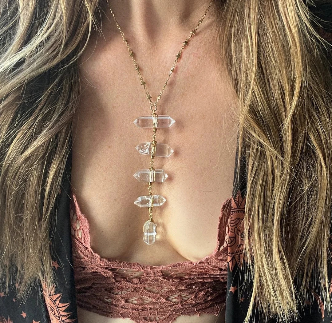 Crystal Statement Necklace, Bold Tribal Boho Statement Necklace, Double Terminated Quartz Crystal... | Etsy (US)