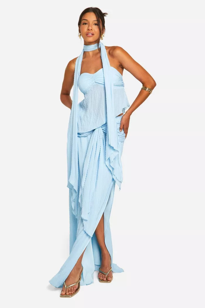 Crinkle Ruched Split Maxi Skirt | Boohoo.com (UK & IE)