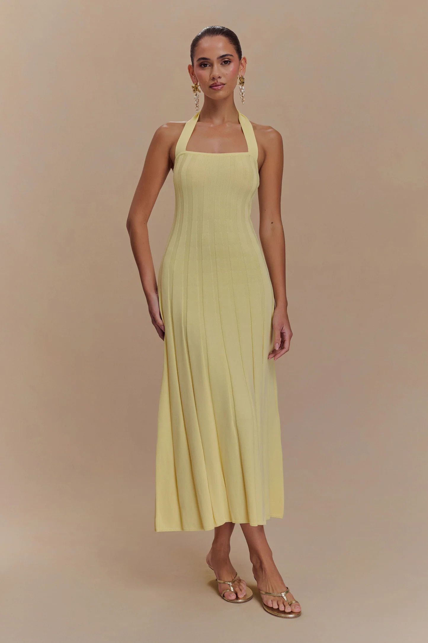 Jacqui Halter Knit Midi Dress - Lemon | MESHKI US