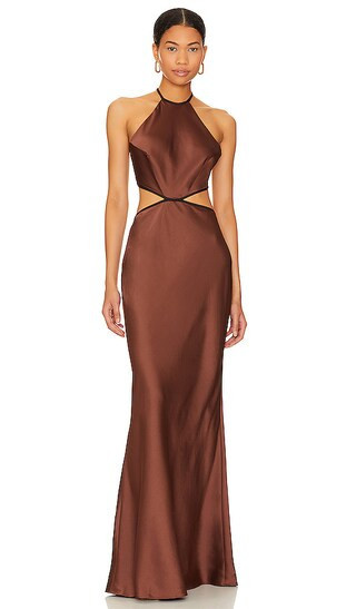 MISHA Edem Backless Maxi Dress in Chocolate. - size XXL | Revolve Clothing (Global)