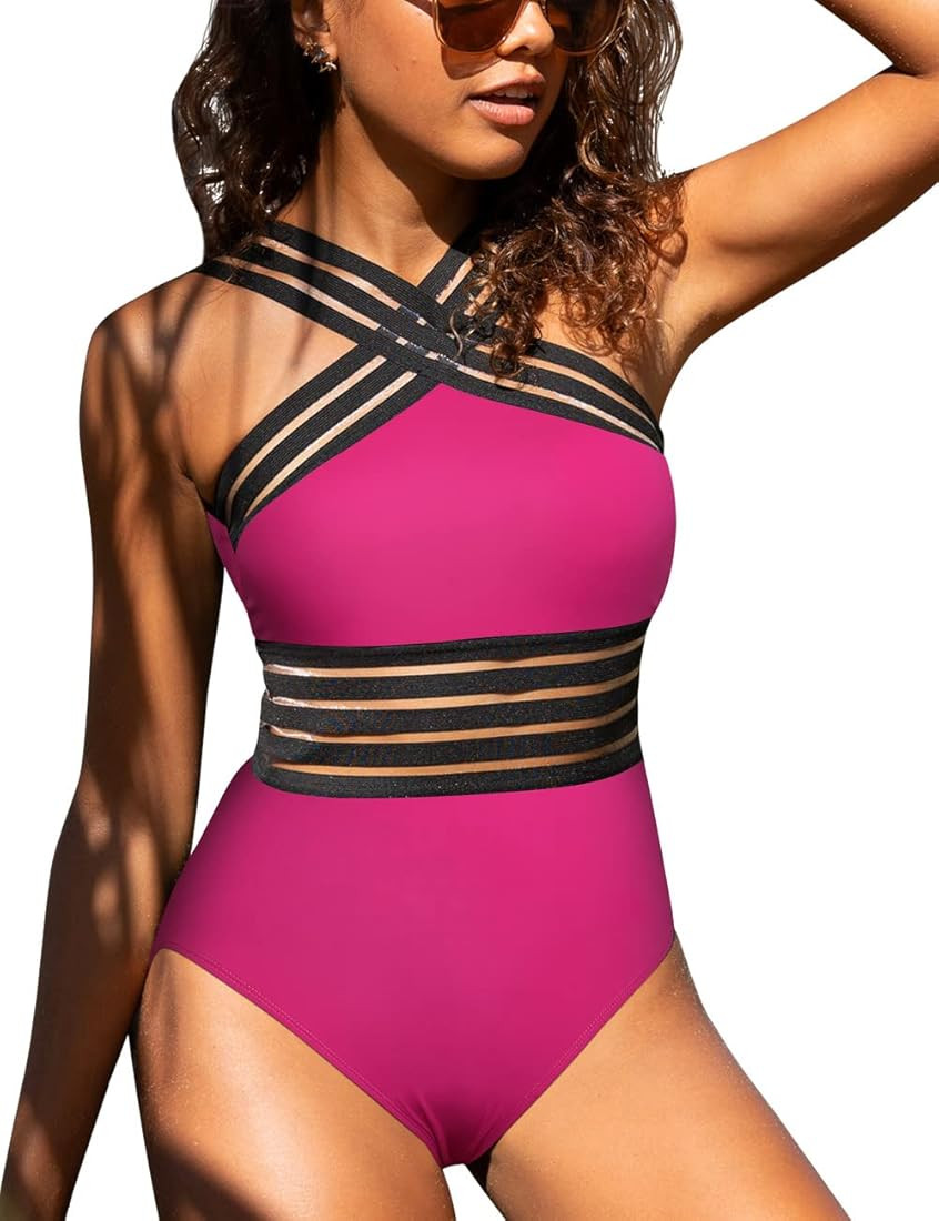 Hilor Women's One Piece Swimwear Front Crossover Swimsuits Hollow Bathing Suits Monokinis | Amazon (US)