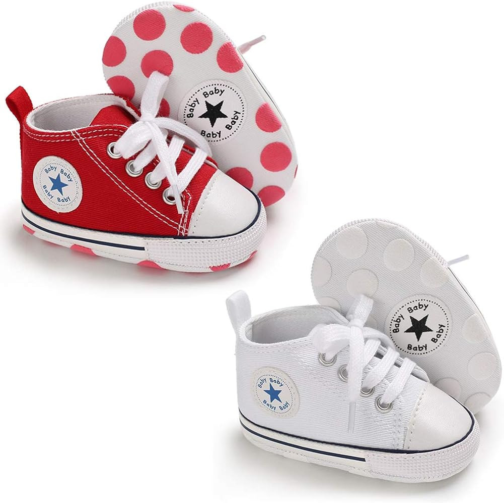 Meckior Baby Girls Boys Canvas Sneakers Soft Sole High-Top Ankle Infant First Walkers Crib Shoes | Amazon (US)