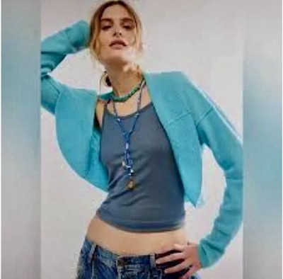 NWT Free People Disco Cashmere Shrug Cardigan Sweater Waterfall Mist Blue | eBay US