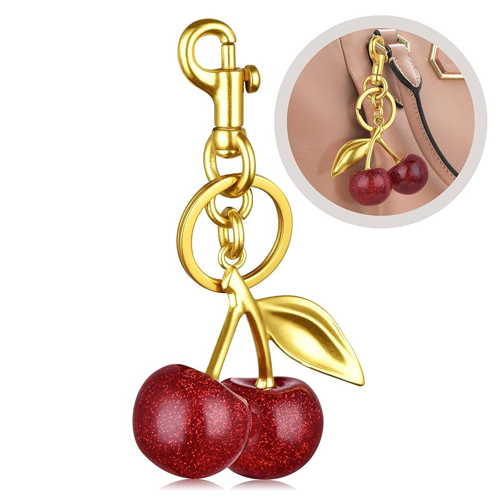 Cherry Keychain, Bright Cherry Bag Charms, Keychain and Clip - Glittering Resin&Metal Accents, Fi... | Amazon (US)