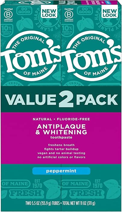 Tom's of Maine Antiplaque and Whitening Toothpaste, Peppermint, 2Pk, 5.5 oz | Amazon (US)