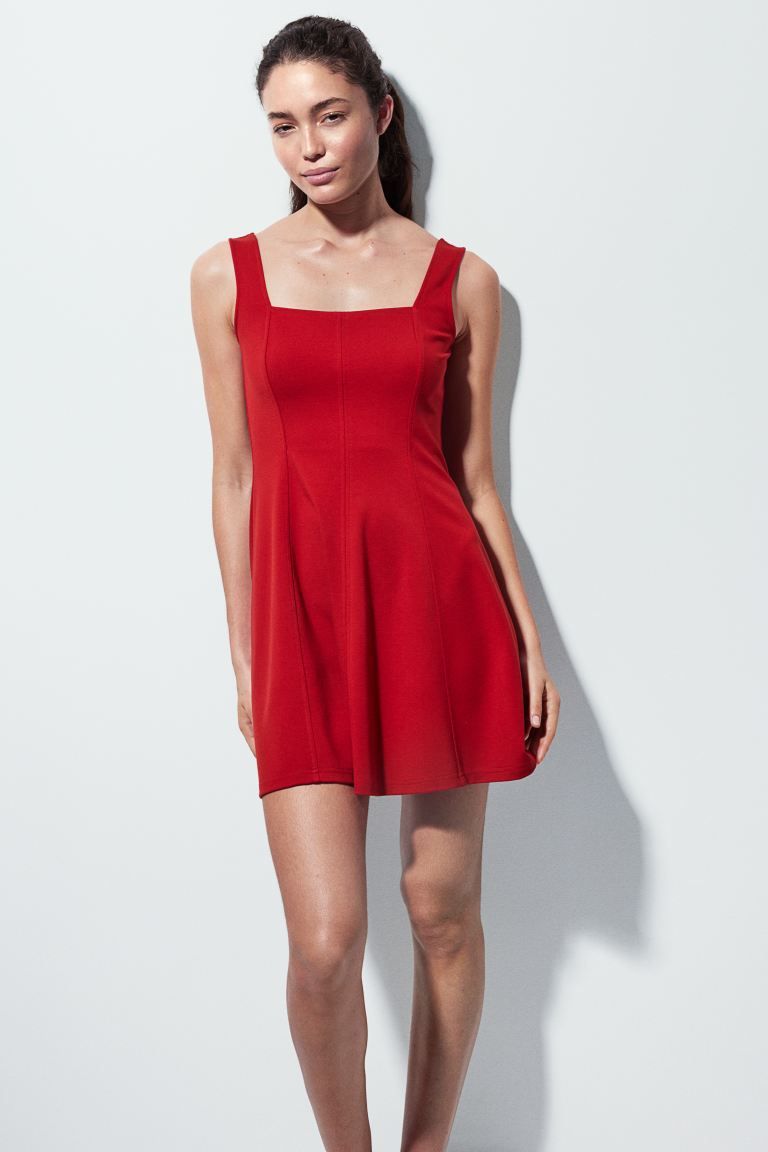 Square-neck Jersey Dress - Square Neckline - Sleeveless - Red - Ladies | H&M US | H&M (US + CA)