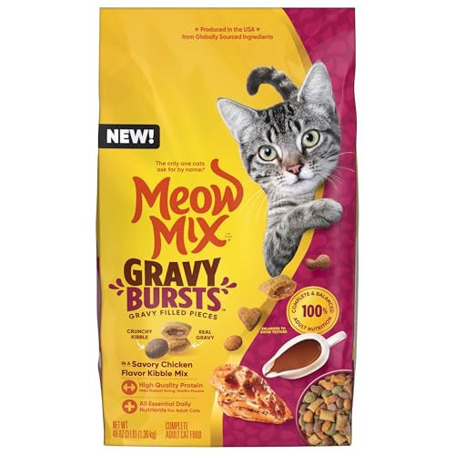 Meow Mix Gravy Bursts Dry Cat Food, Chicken, 3 LB Bag | Amazon (US)