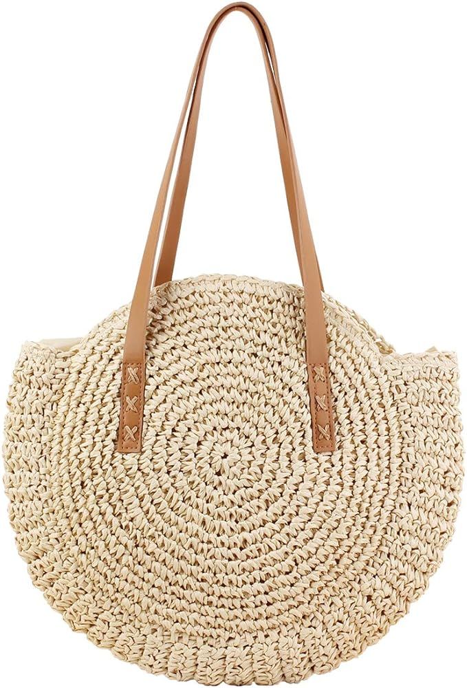 CHIC DIARY Womens Hand-woven Straw Shoulder Bag Large Summer Beach Leather Handles Handbag Tote with | Amazon (US)