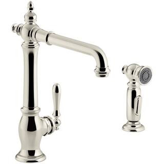 Artifacts Single-Handle Standard Kitchen Faucet with Victorian Spout Design and Side Sprayer in V... | The Home Depot