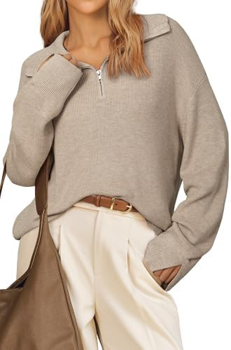 Arach&Cloz Women's Wool Blend Quarter Zip Pullover Sweater Trendy Winter Soft Casual Lapel Oversi... | Amazon (US)