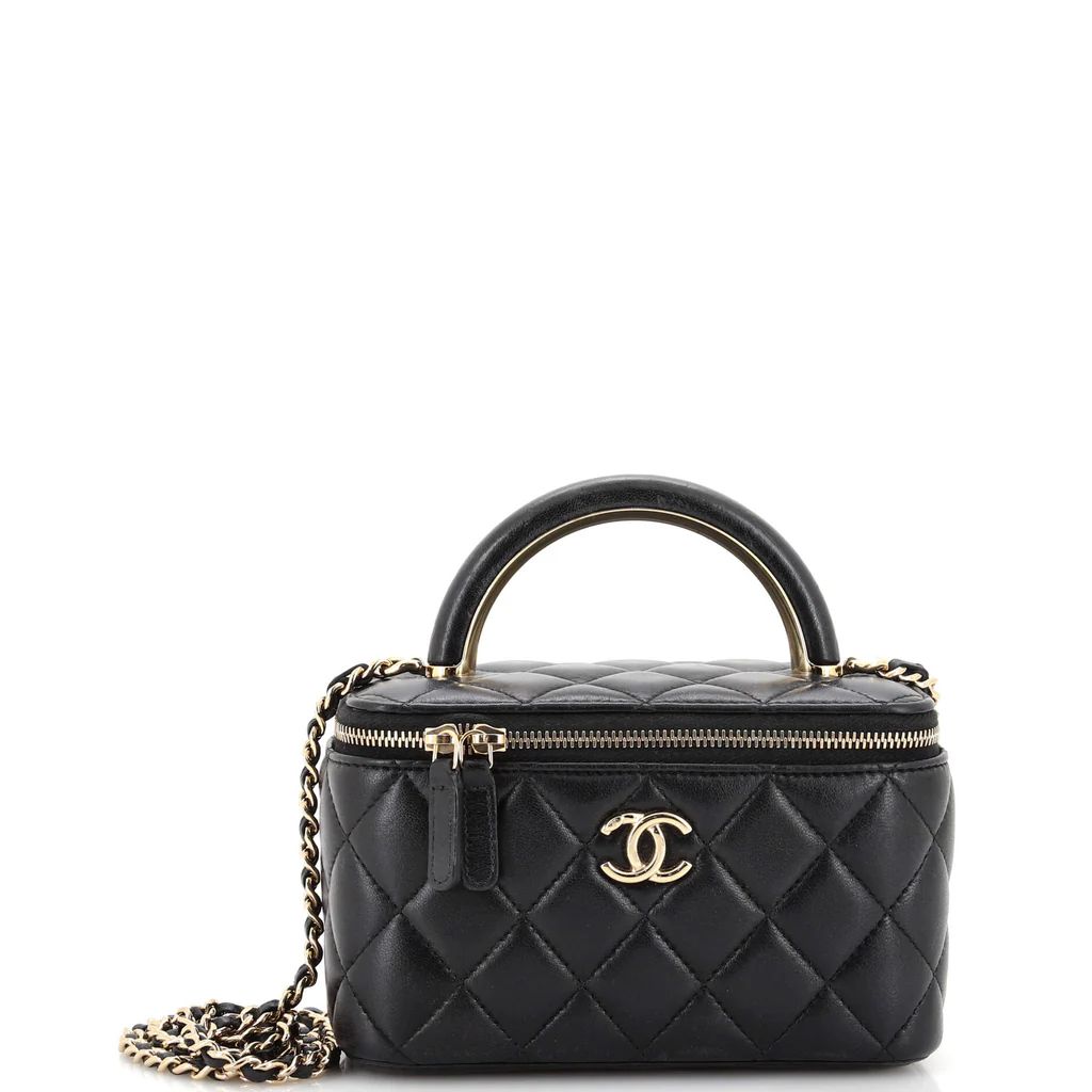 Charming Handle Vanity Case with Chain Quilted Lambskin Small | Rebag