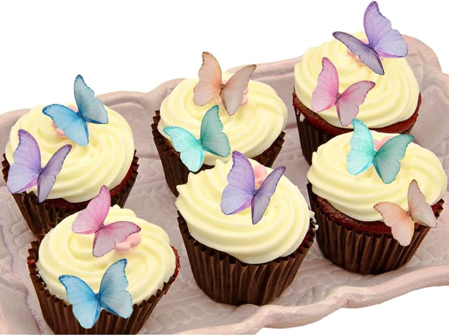 Weraru 48Pcs Edible Wafer Paper Butterflies Cupcake Topper Purple Pink Green Cake Decorations Mix... | Amazon (US)
