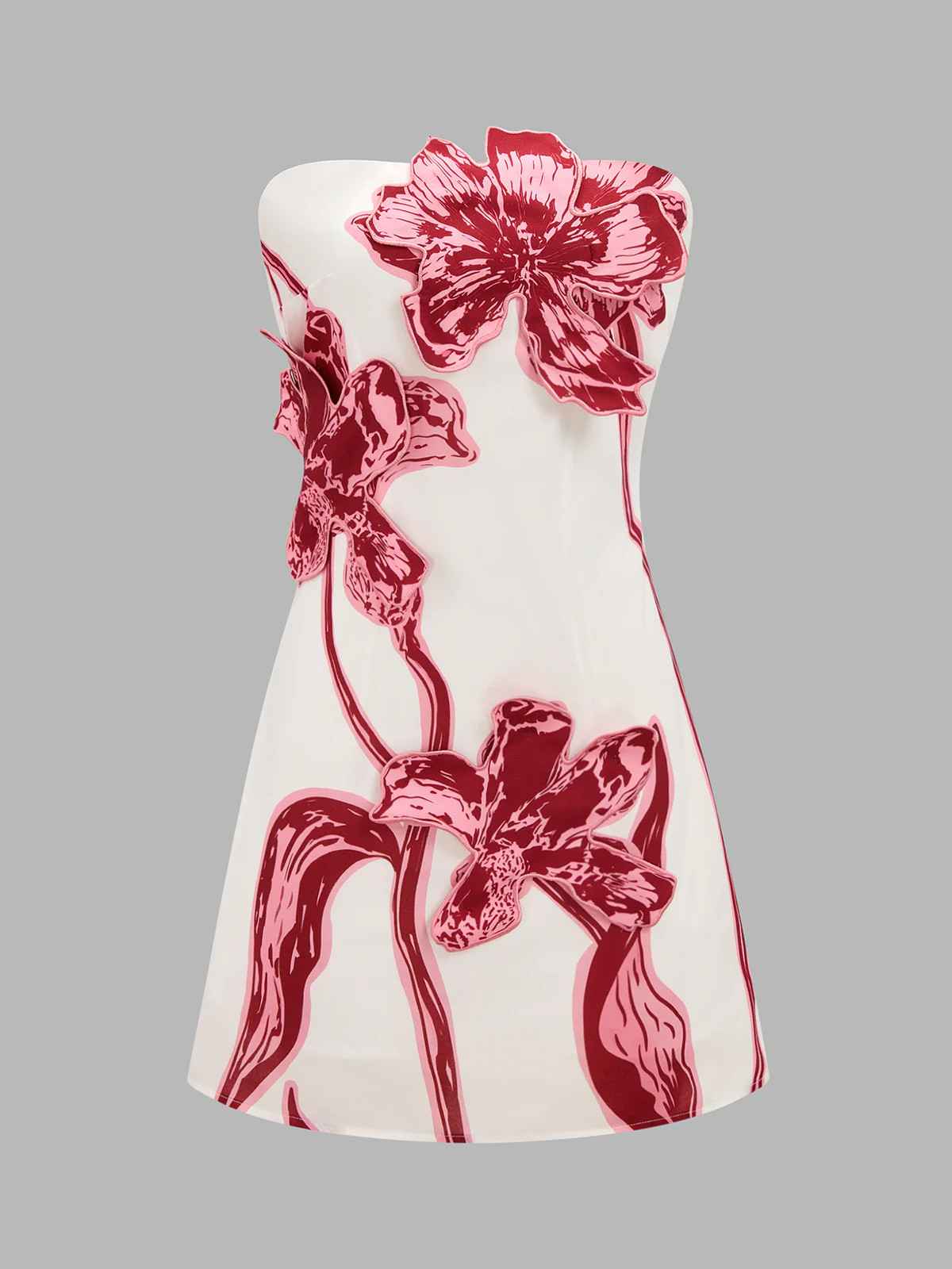 3D Floral Strapless Mini Dress | Commense