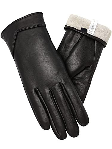 Vislivin Womens Leather Gloves Touch Screen Winter Glove Warm Driving Gloves Black-2 M | Amazon (UK)