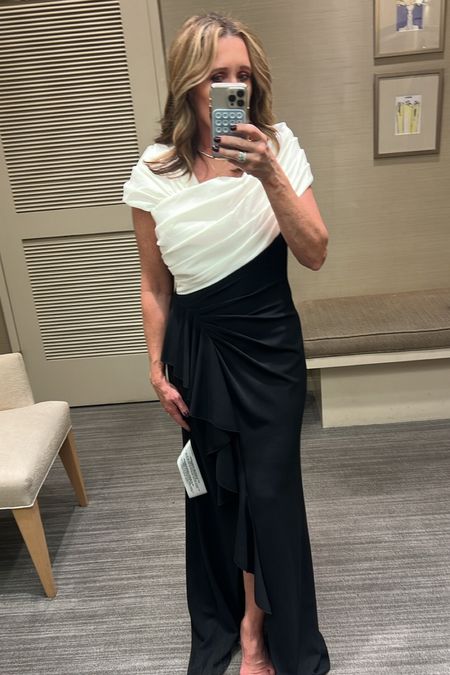 Mother of the bride dress, mother of the groom dress, black and white evening gown, mob dress, unique and flattering mother of the bride gown 

#LTKwedding #LTKSeasonal #LTKover40
