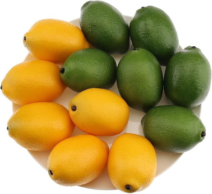 Gresorth 12pcs Yellow & Green Artificial Lifelike Simulation Lemon Fake Fruit Home Kitchen Cabine... | Amazon (US)